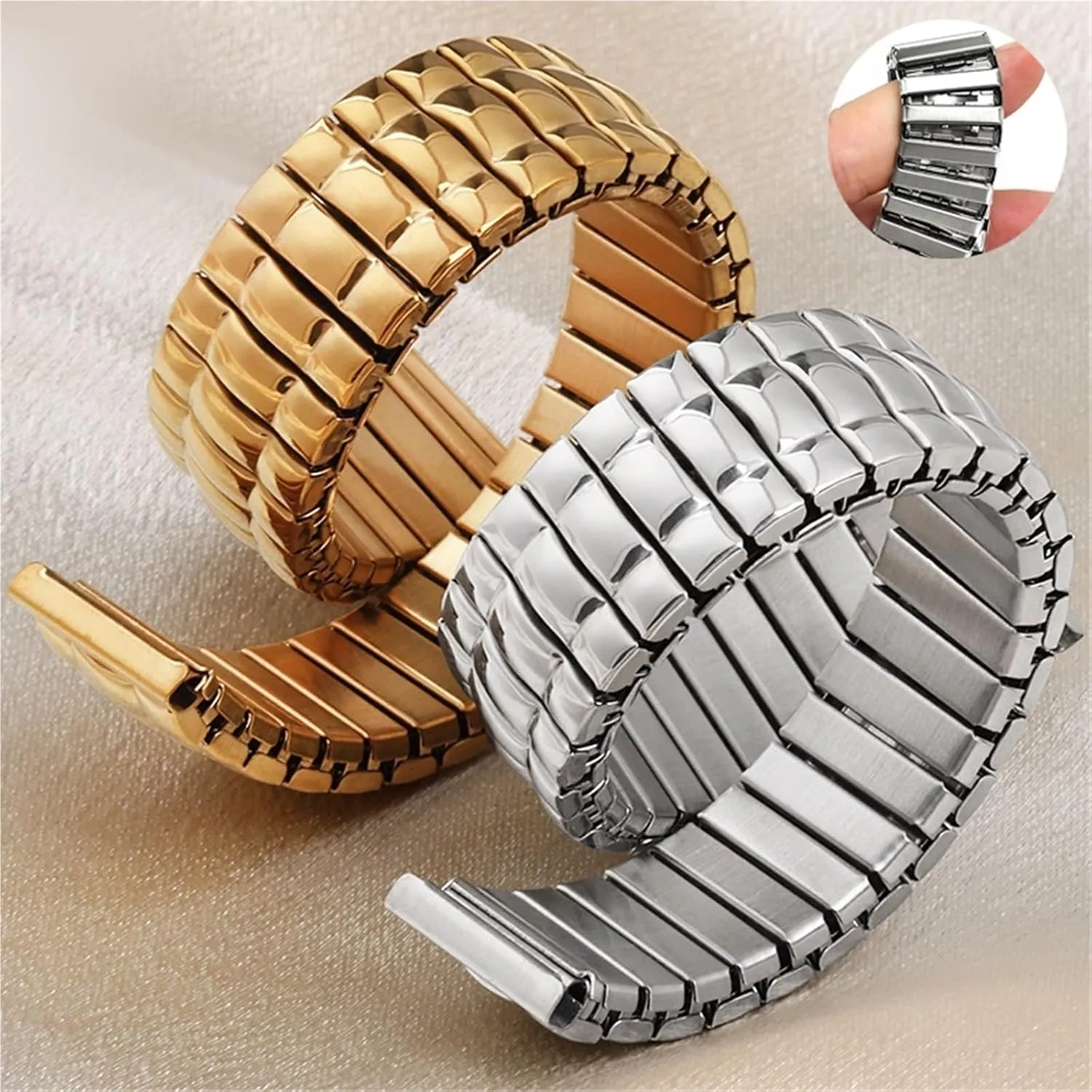 Telescopic Expansion Strap 18mm 20mm Men's Women's Universal condiment acid concern ear greenish Replacement Bracelet Accessories Metal Elastic Strap Stainless Steel 