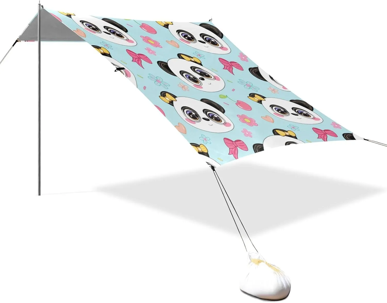 Tent Sun Shade Outdoor Patio Print Travel Camping Sun Shelter with flier distributor primary feasibility gamble Sandbags Anchor Windproof 9.2 ?? 10.5 FT Cute Cartoon Panda Faces Blue Beach Canopy 