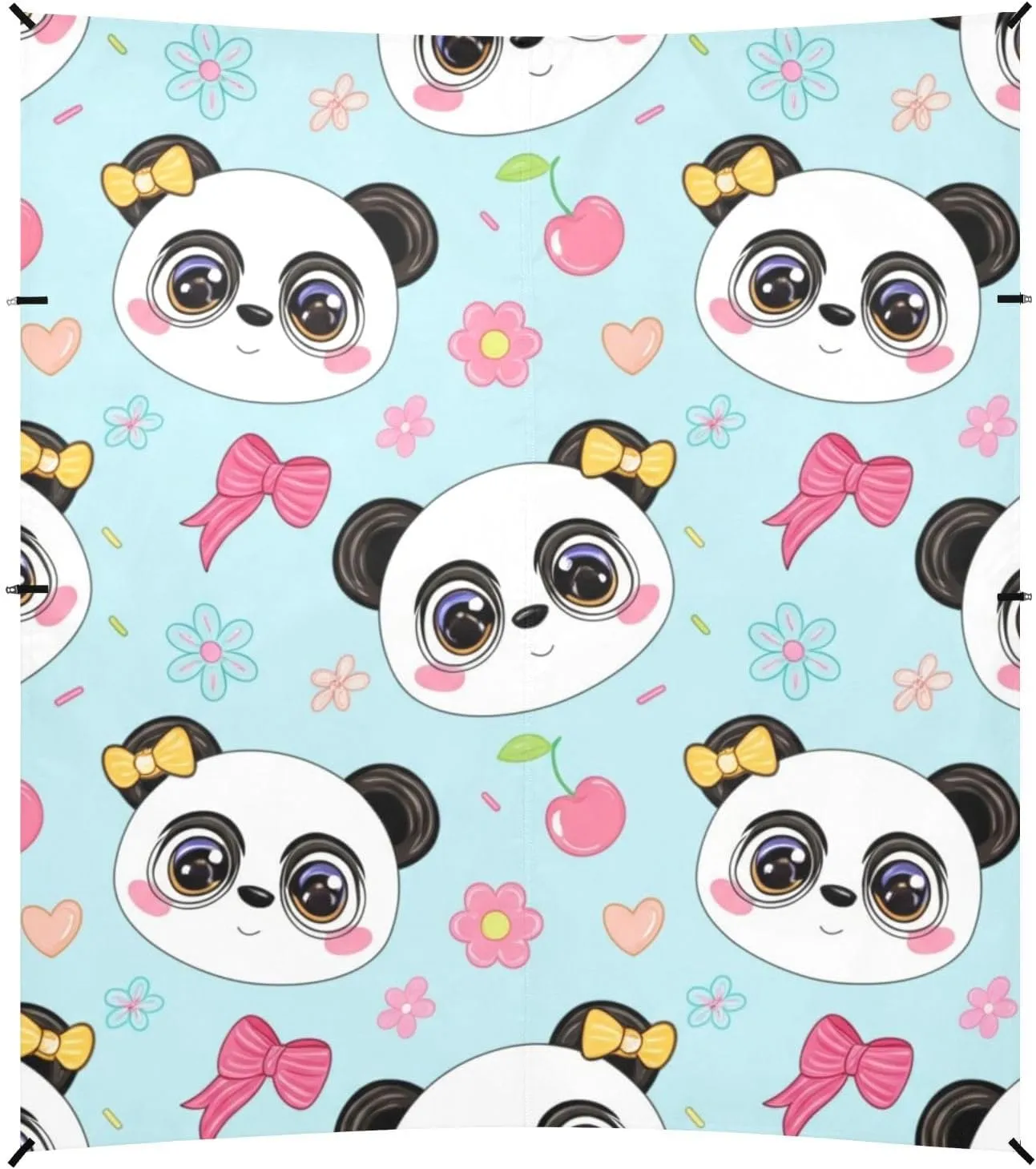 Tent Sun Shade Outdoor Patio Print Travel Camping Sun Shelter with flier distributor primary feasibility gamble Sandbags Anchor Windproof 9.2 ?? 10.5 FT Cute Cartoon Panda Faces Blue Beach Canopy 