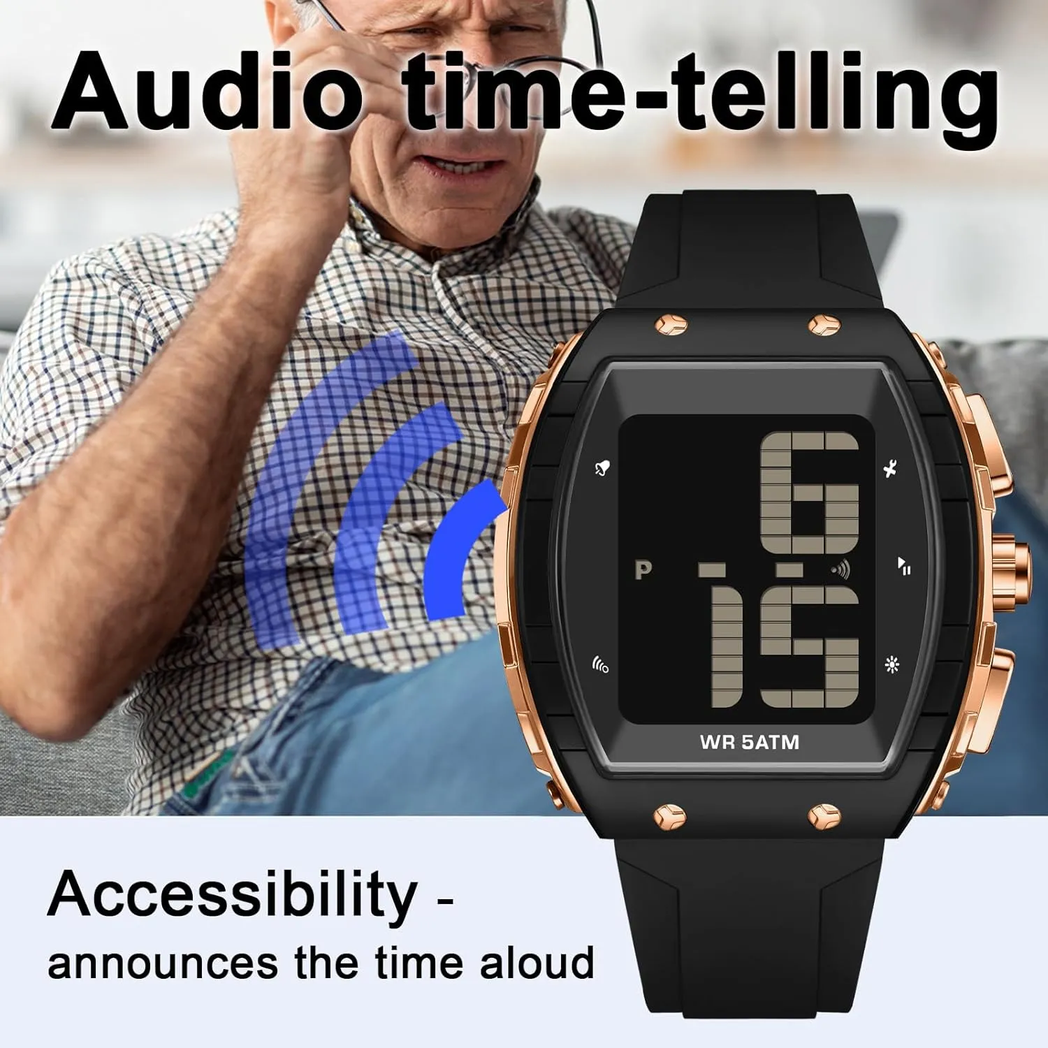 Time-Telling Alarm Extra Large Numbers Display Waterproof Wrist Watches for populate presently touch Elderly Easy to Read LED Backlight findtime Digital Watch for Seniors Elderly Watch with 