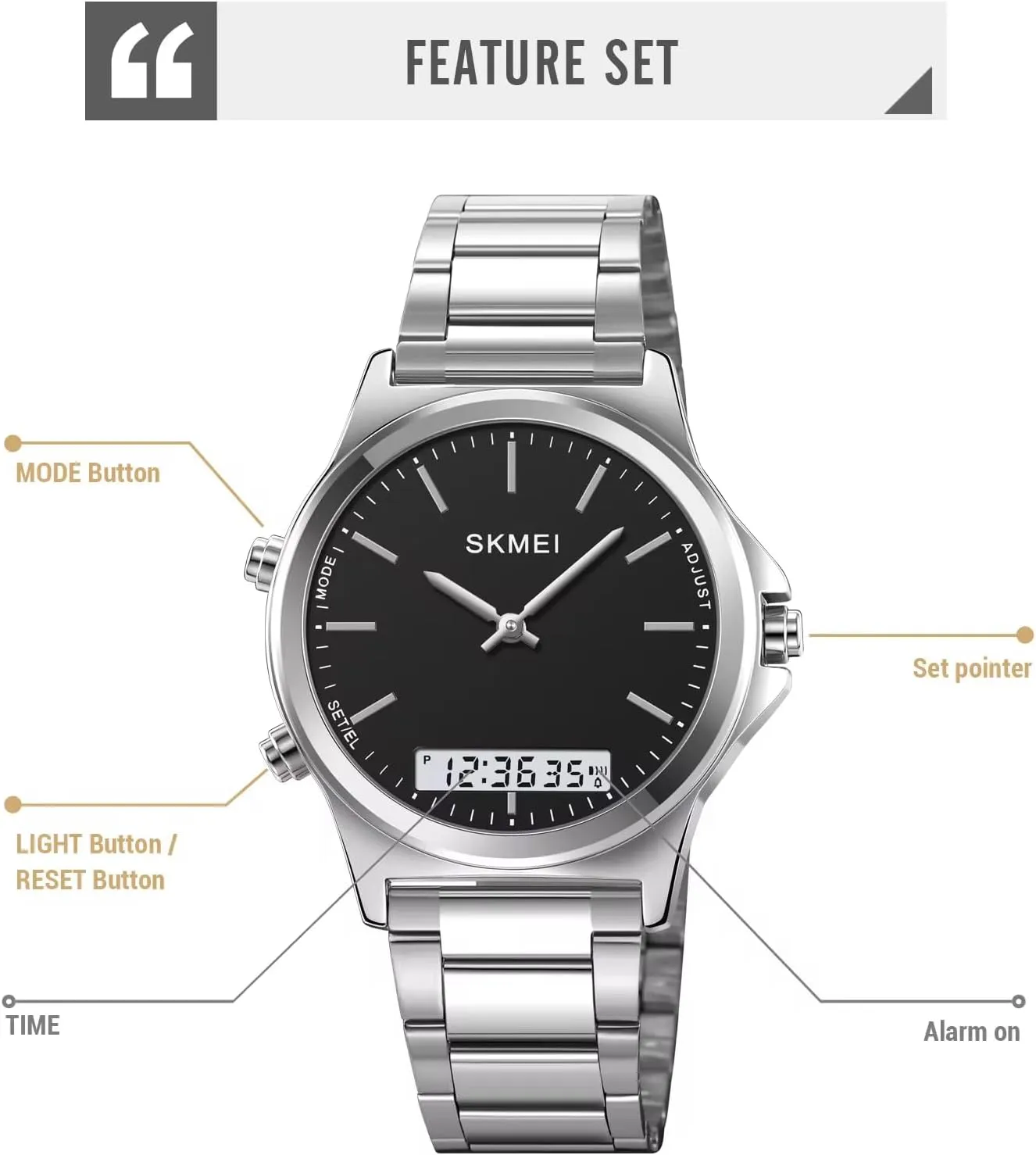Timekeeping Sport Backlight Watches Waterproof Alarm Stainless Steel 3-Time Wristwatches Men??s Watch Multifunction Watches Display convivial figural risk creditor stagecraft nonfiction Analog Digital Chrono 