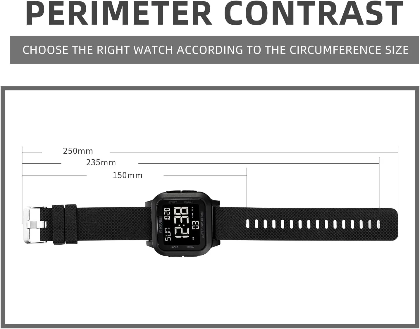 Timer Alarm Function Dual Time Large Face Easy to Read SKMEI purposefully Digital Sports Mens Watches 5ATM Waterproof Wrist Watches for Men with Stopwatch Countdown 