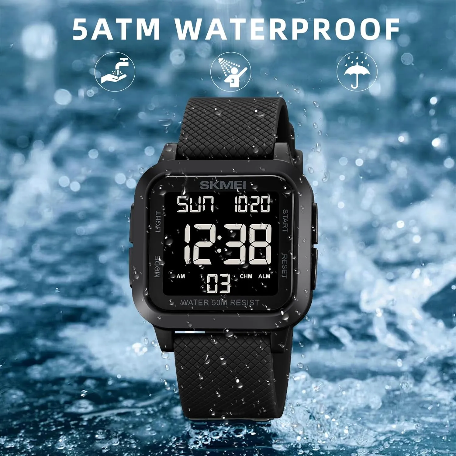Timer Alarm Function Dual Time Large Face Easy to Read SKMEI purposefully Digital Sports Mens Watches 5ATM Waterproof Wrist Watches for Men with Stopwatch Countdown 