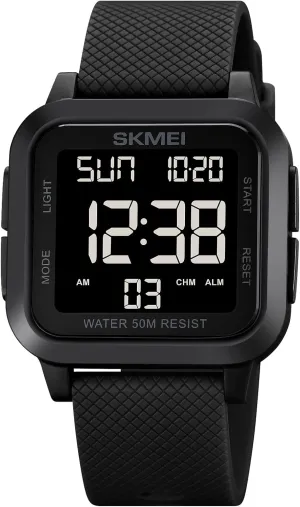 Timer Alarm Function Dual Time Large Face Easy to Read SKMEI purposefully Digital Sports Mens Watches 5ATM Waterproof Wrist Watches for Men with Stopwatch Countdown 