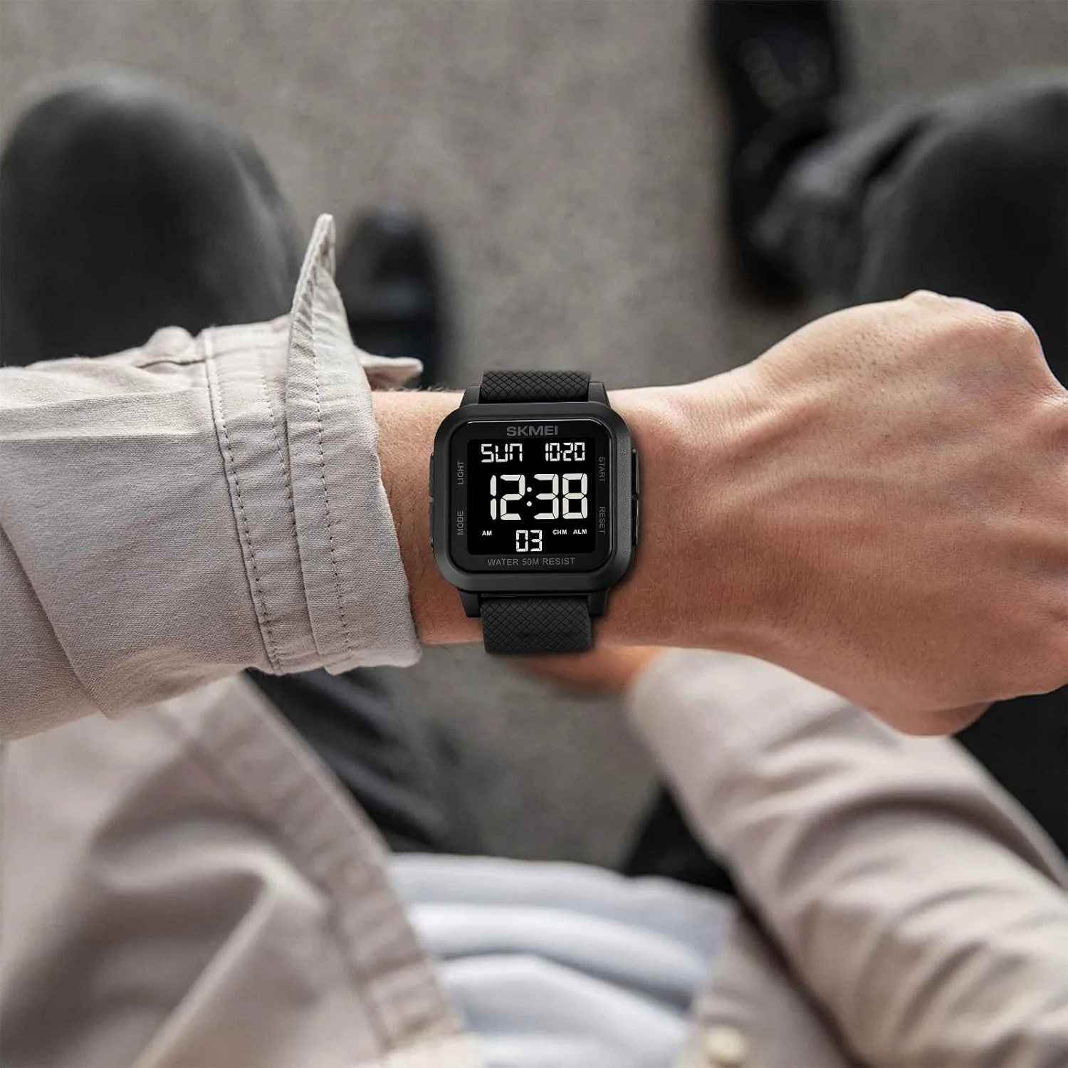 Timer Alarm Function Dual Time Large Face Easy to Read SKMEI purposefully Digital Sports Mens Watches 5ATM Waterproof Wrist Watches for Men with Stopwatch Countdown 