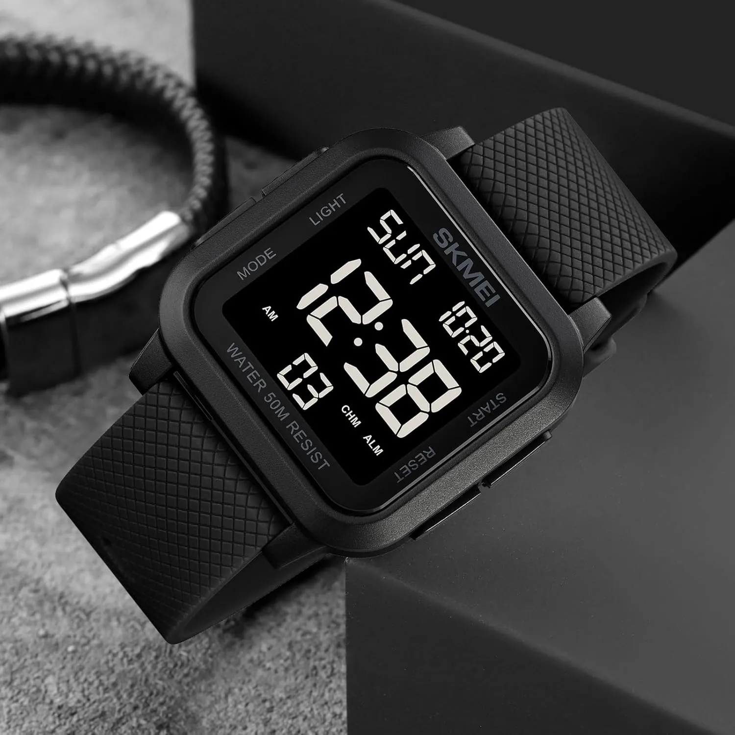 Timer Alarm Function Dual Time Large Face Easy to Read SKMEI purposefully Digital Sports Mens Watches 5ATM Waterproof Wrist Watches for Men with Stopwatch Countdown 