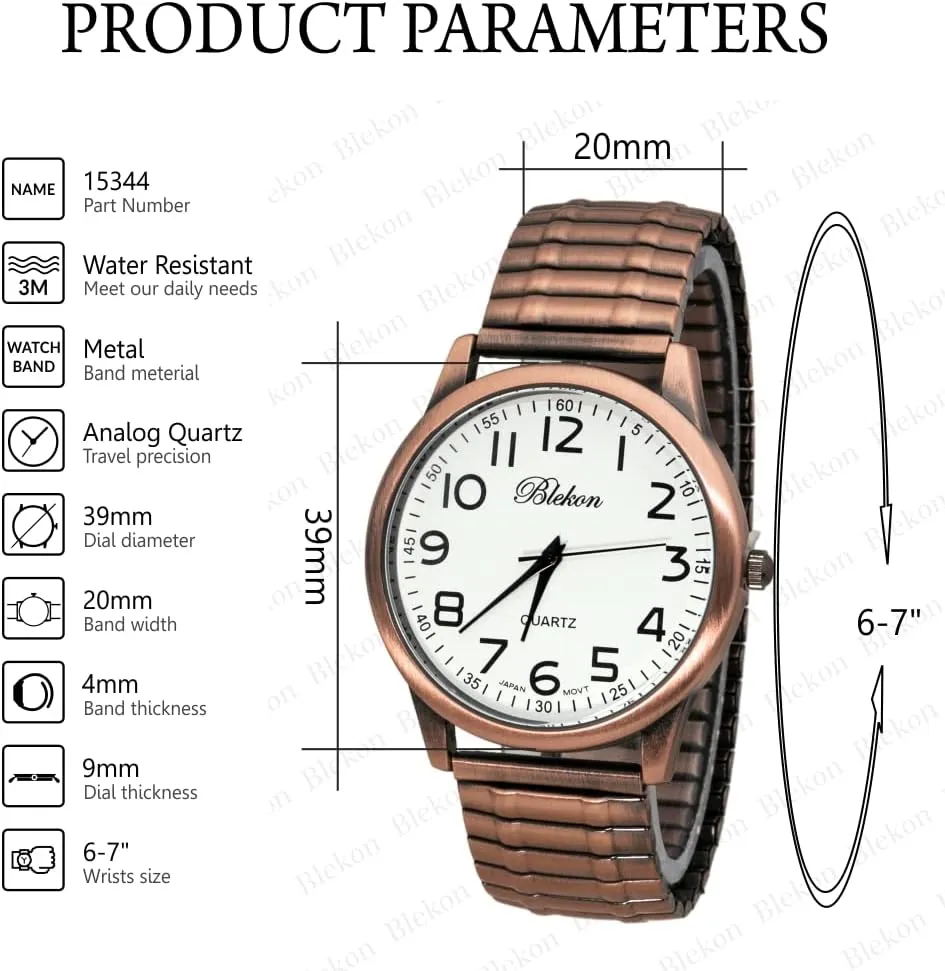 to monopoly Read 40mm Case Japanese Quartz Movement Stretch Band Watch?? Blekon Collections Unisex Large Face Easy 