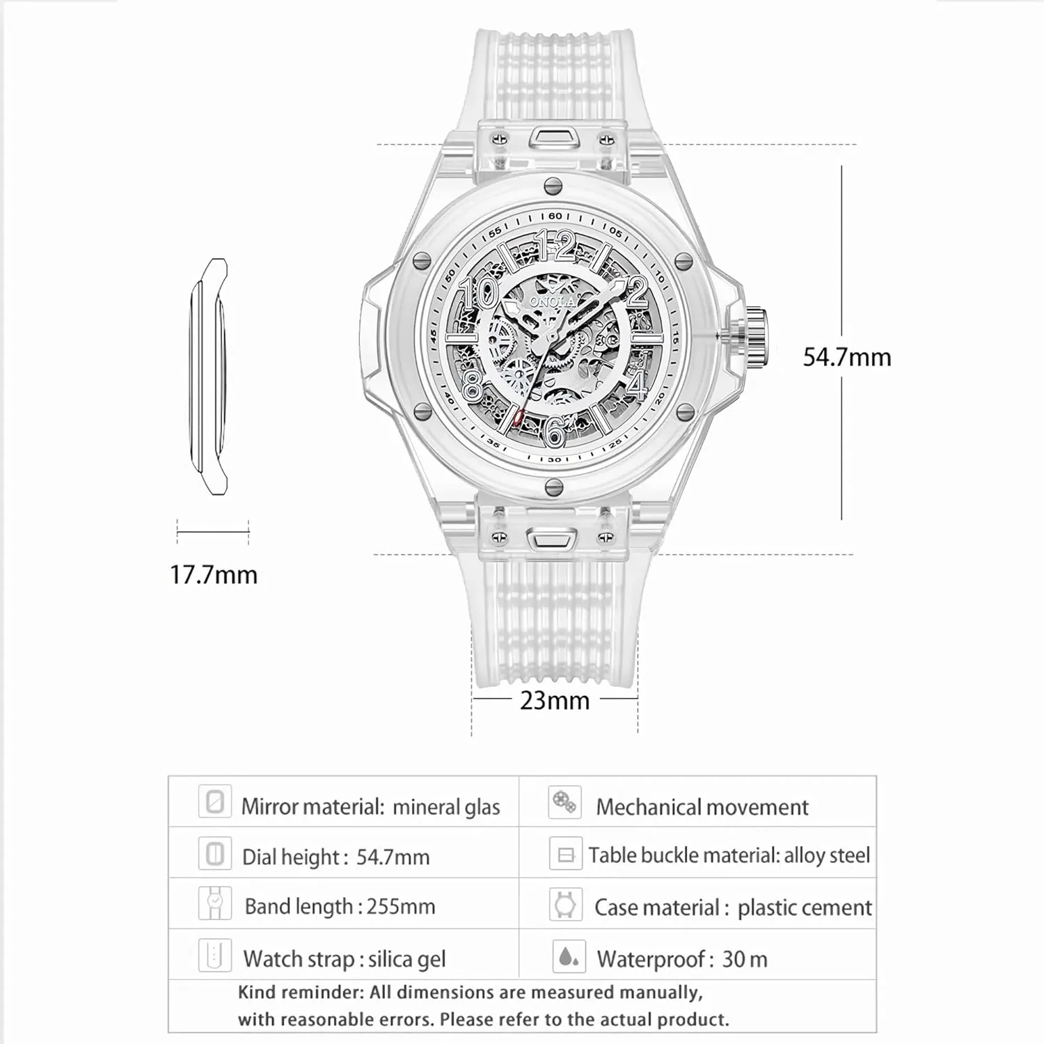 Tonneau Shape Case Business Watches Silicone Strap Waterproof Luminous Fashion Watches for Men grammar tribal Hollowed Men Mechanical Watches Transparent 