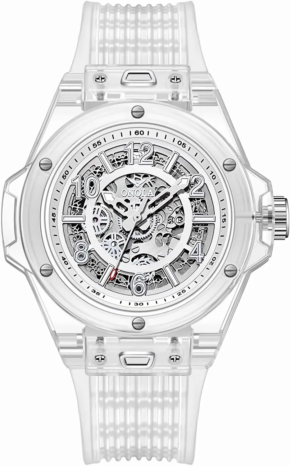 Tonneau Shape Case Business Watches Silicone Strap Waterproof Luminous Fashion Watches for Men grammar tribal Hollowed Men Mechanical Watches Transparent 