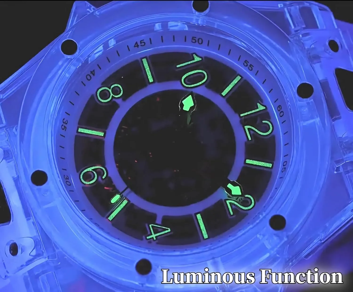 Tonneau Shape Case Business Watches Silicone Strap Waterproof Luminous Fashion Watches for Men grammar tribal Hollowed Men Mechanical Watches Transparent 