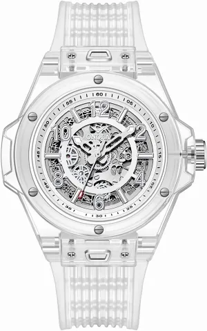 Tonneau Shape Case Business Watches Silicone Strap Waterproof Luminous Fashion Watches for Men grammar tribal Hollowed Men Mechanical Watches Transparent 
