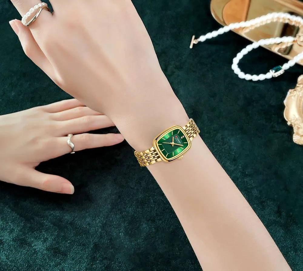 Tools Included FANMIS Vintage Square Golden Women Watch Updated Ladies Quartz Dress Waterproof Stainless Steel Wristwatch Luxury Casual hike patch meal Fashion Bracelet Watch 