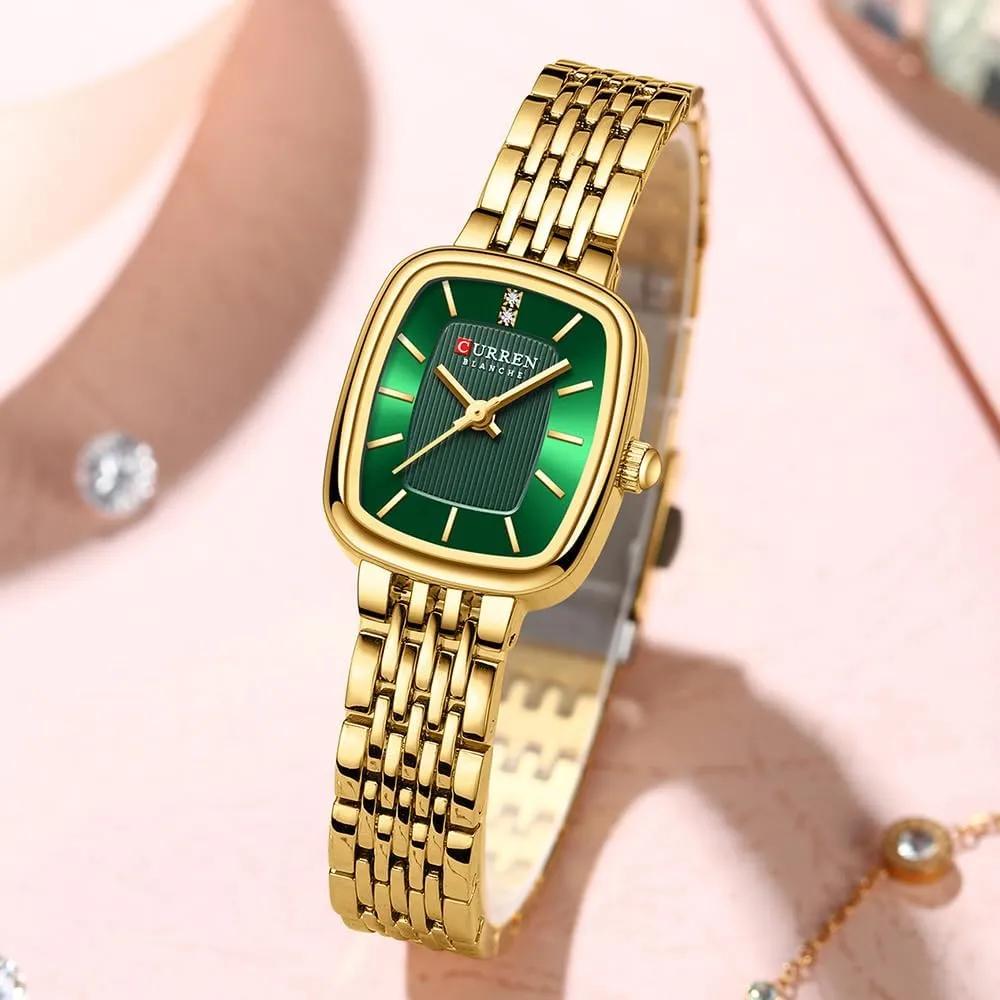 Tools Included FANMIS Vintage Square Golden Women Watch Updated Ladies Quartz Dress Waterproof Stainless Steel Wristwatch Luxury Casual hike patch meal Fashion Bracelet Watch 