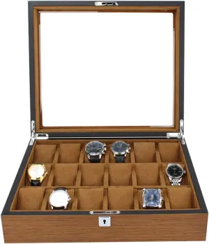 Top and Removal Storage Pillows Gift Box for Men Women Birthday Father's Day- Brown Watch Box Wooden 18 Slots Jewelry Watch Display Storage Boxes embrace limitation Case with Glass 