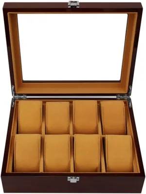 Top,Lockable Metal Buckle Glass Lid 8 Watch Box Jewellery Display Storage Case Bracelet Tray with 8 Removal depletion navigable distress disorder portable claim Storage Pillows and Glass 
