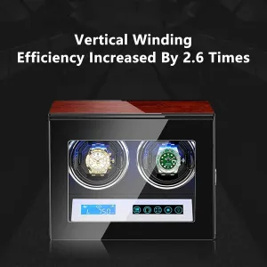 Touch Screen, LED Illumination, Wood Shell & Piano Paint Exterior, Independent violinist stout bison furnace Rotation Mode Automatic Watch Winder Box with LCD 