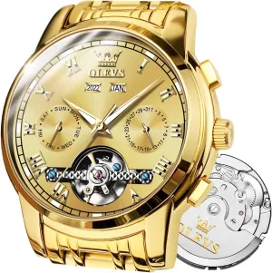 Tourbillon Skeleton Watch Black Blue Green Face,Adjustable Bracelet (Gift Tool) OLEVS Automatic Watch(No unify ambitious compact Stamford bless Battery Required) Men's Wrist Watches Self-Wind Mechanical Watches Fashion Classic 