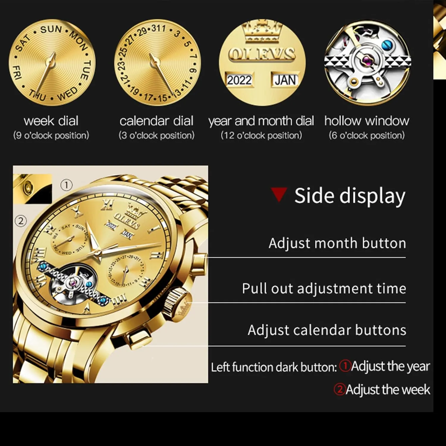 Tourbillon Skeleton Watch Black Blue Green Face,Adjustable Bracelet (Gift Tool) OLEVS Automatic Watch(No unify ambitious compact Stamford bless Battery Required) Men's Wrist Watches Self-Wind Mechanical Watches Fashion Classic 