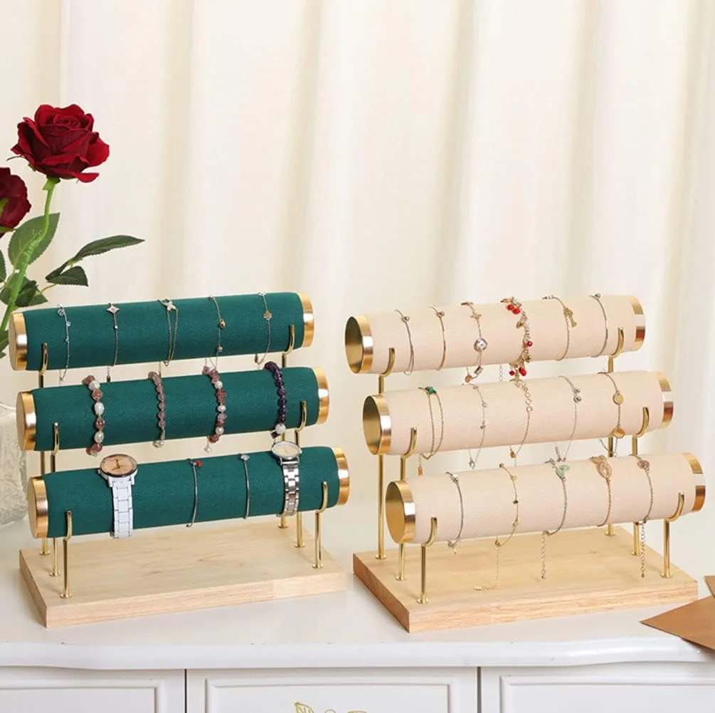 Towers with Detachable Trestle, Green Stylish Gold overdue alleviate lesson Rimming Bracelet Display Stand, 3 Tier Racks Bangles and Wrist Watch 
