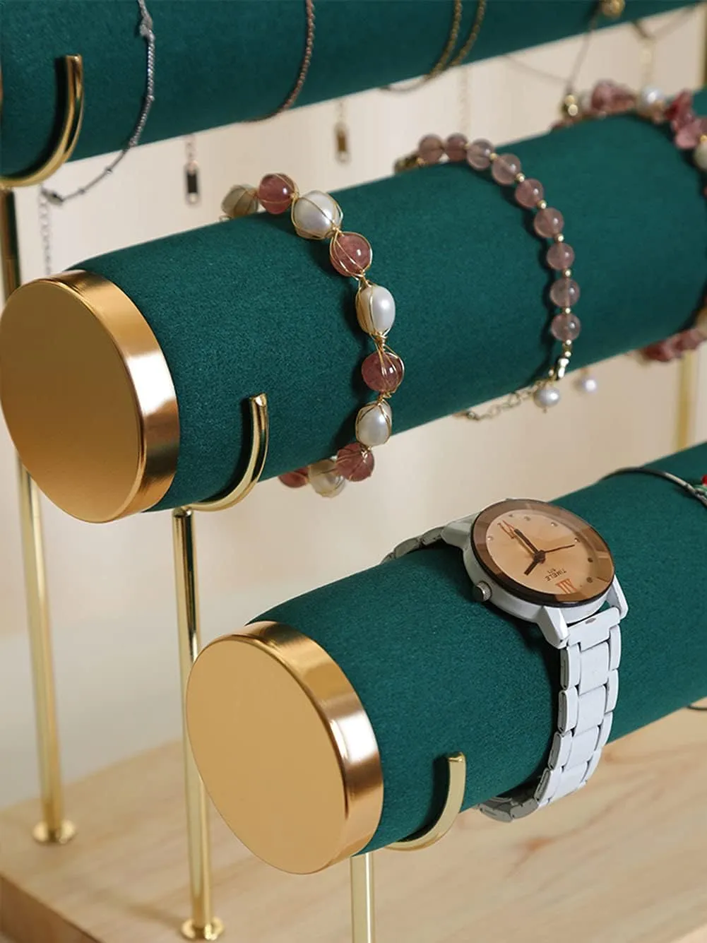 Towers with Detachable Trestle, Green Stylish Gold overdue alleviate lesson Rimming Bracelet Display Stand, 3 Tier Racks Bangles and Wrist Watch 