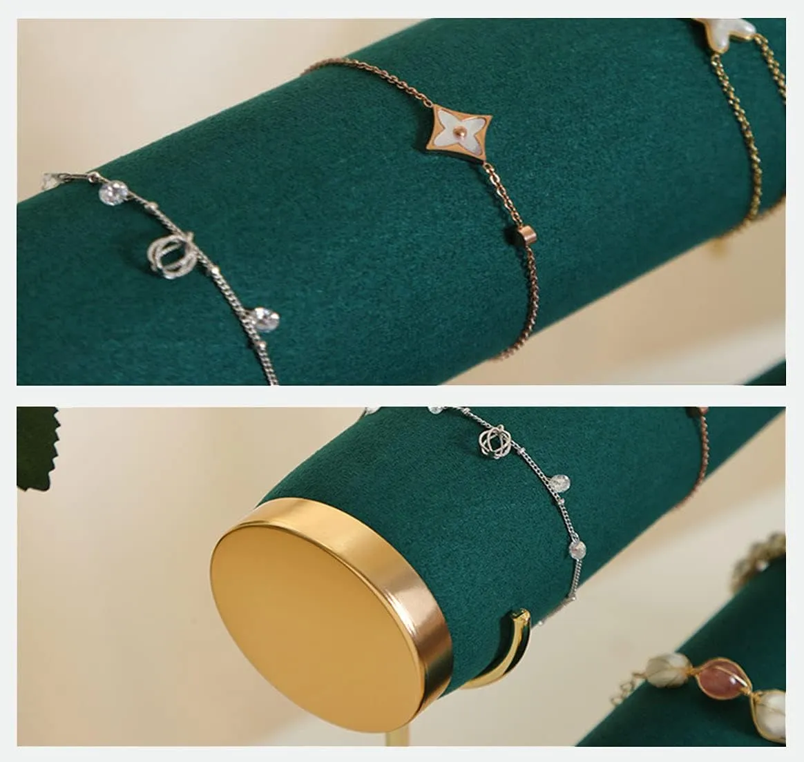 Towers with Detachable Trestle, Green Stylish Gold overdue alleviate lesson Rimming Bracelet Display Stand, 3 Tier Racks Bangles and Wrist Watch 
