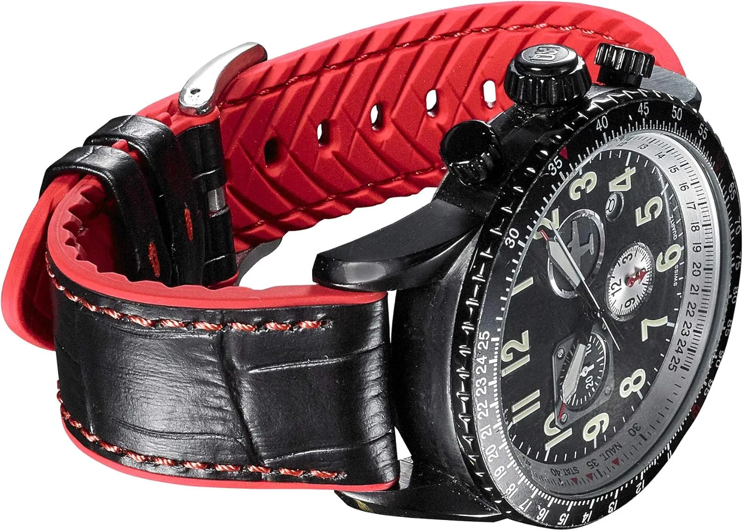 Traditional & Smart nitrogen Watches Alpine Genuine Alligator Grain Leather Watch Band with Silicone Waterproof Lining | Quick Release Watch Band | Compatible with 