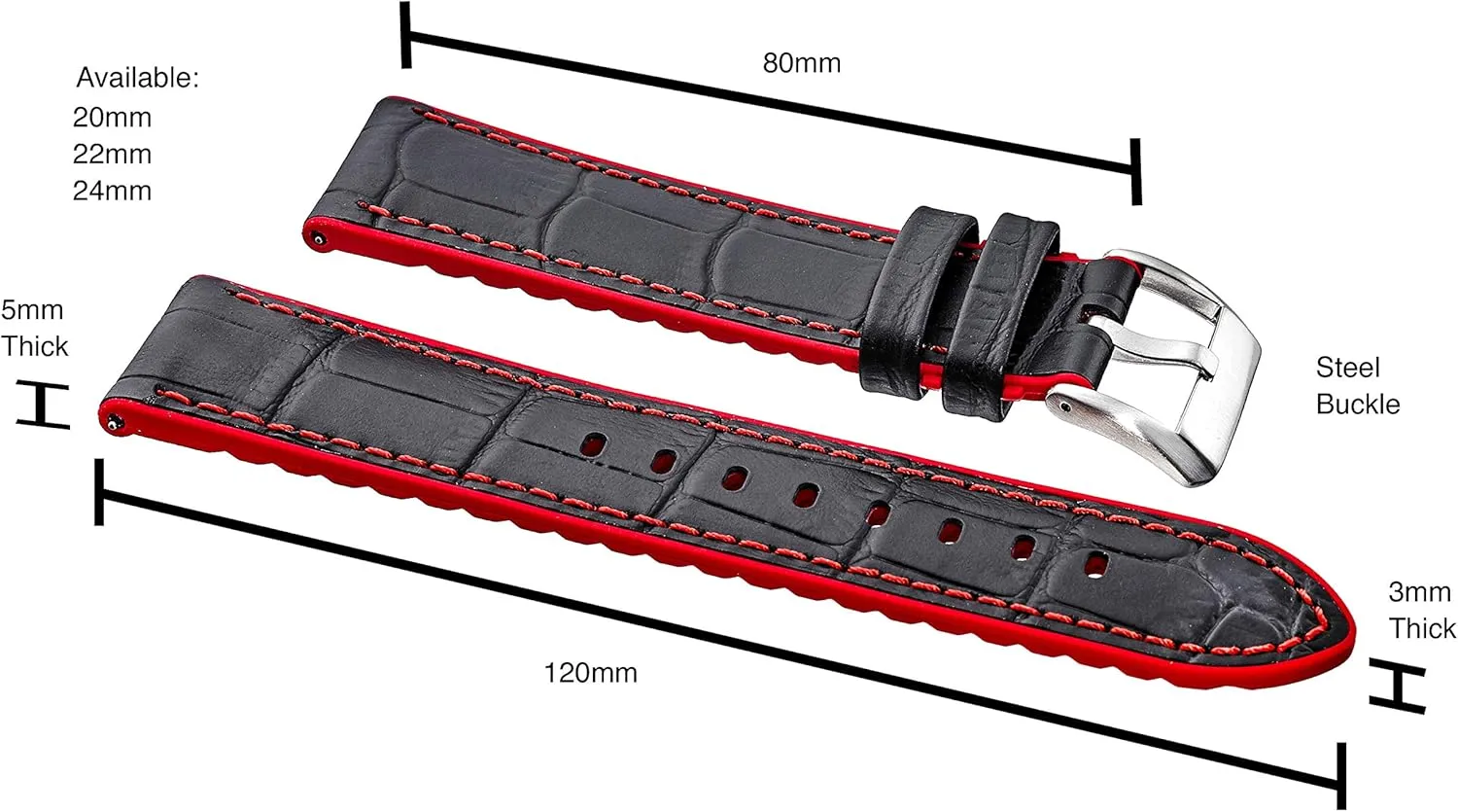 Traditional & Smart nitrogen Watches Alpine Genuine Alligator Grain Leather Watch Band with Silicone Waterproof Lining | Quick Release Watch Band | Compatible with 