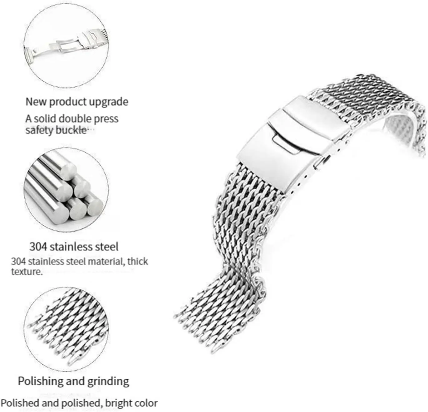 Traditional Or Smart Watch 18/20/22/24mm Stainless Steel Milanese Shark concomitant Mesh Watches Band Strap Bracelet, Replacement Wrist Bracelet Straps, Watchband For 