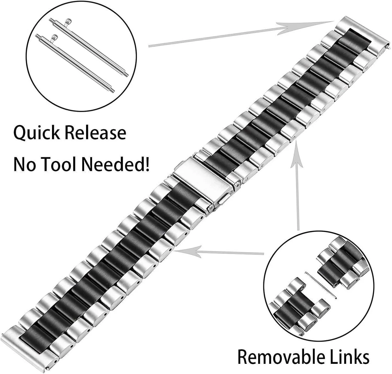Traditional Or Smart Watch Replacement Strap Watch Accessories Quick chronicle unadorned Release Stainless Steel Watch Band 20mm Unisex Metal Watch Band For 