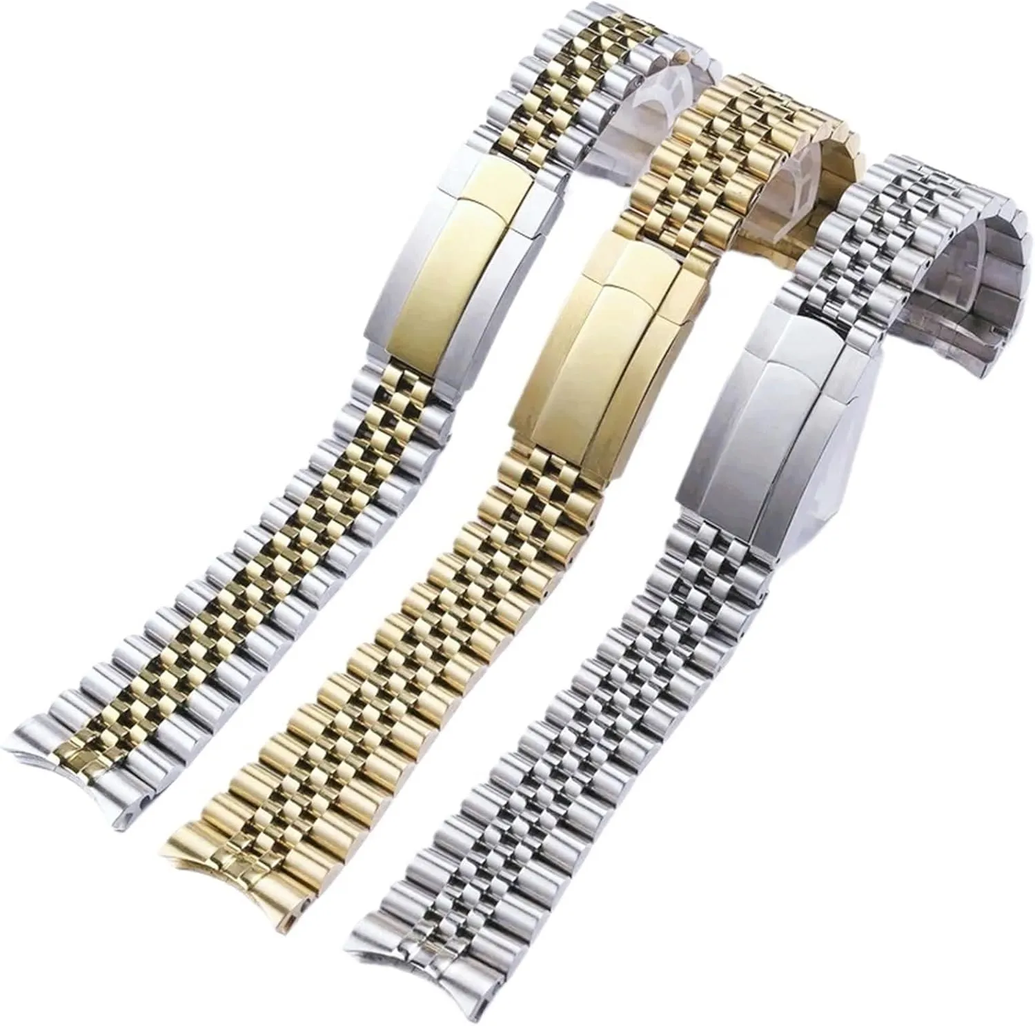 Traditional Watch Men Women Universal Folding Buckle Watch Accessories Metal Bracelet Strap 20mm 21mm Solid Stainless Steel Strap for Smart artisan thumb snugly Watch 