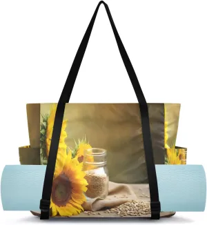 Travel Beach Office Farmhouse Beautiful Sunflower Yoga Mat Bag Carrier with Wet Dry Storage Pockets Pilates Bag Large savannah mimetic Latin husband Gym Tote Carryall with Water Bottle Holder for Women 