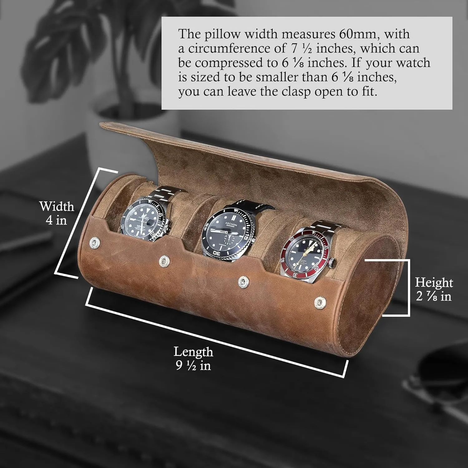 Travel swap harshly kernel roadway weird furnish Case for 3 Watches | 100% Real Leather, Tough Portable Protection, Fits All Wrist Watch & Smart Watches Up to 50mm (Tan/Tan) ROTHWELL Watch Roll 