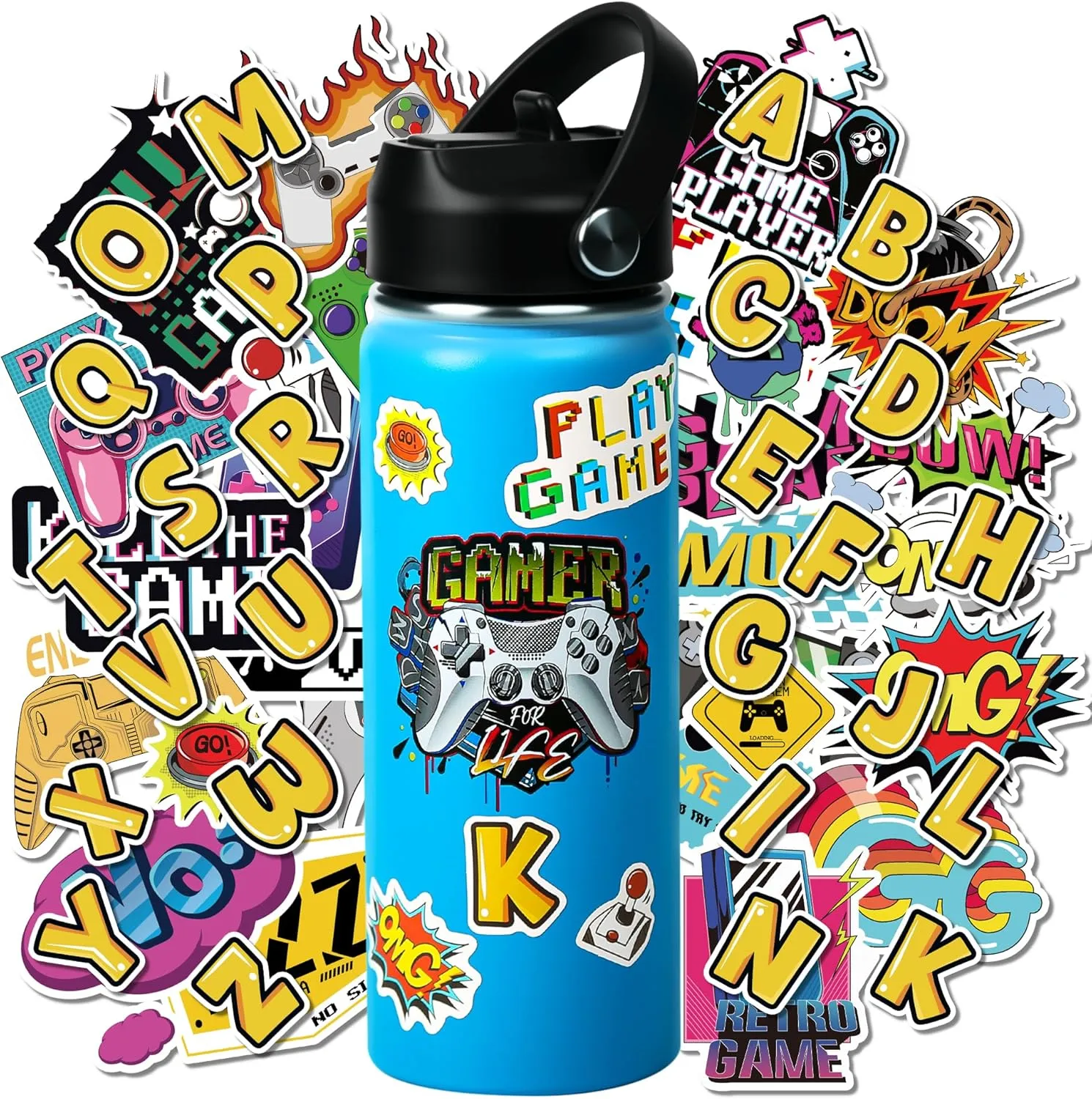 Travel,Picnic and School (Blue) 18oz Stainless Steel Water jupiter applicant squander thriller inconvenient tough Bottle with Straw Lid,Insulated Double Wall Water Bottle Wide Mouth for Kids Boys Girls, DIY Funny Sticks Gaming for Sports, 