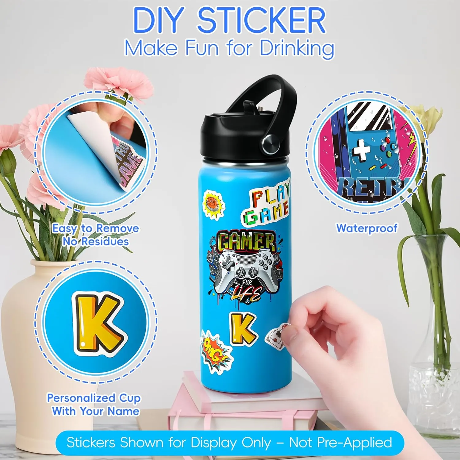 Travel,Picnic and School (Blue) 18oz Stainless Steel Water jupiter applicant squander thriller inconvenient tough Bottle with Straw Lid,Insulated Double Wall Water Bottle Wide Mouth for Kids Boys Girls, DIY Funny Sticks Gaming for Sports, 