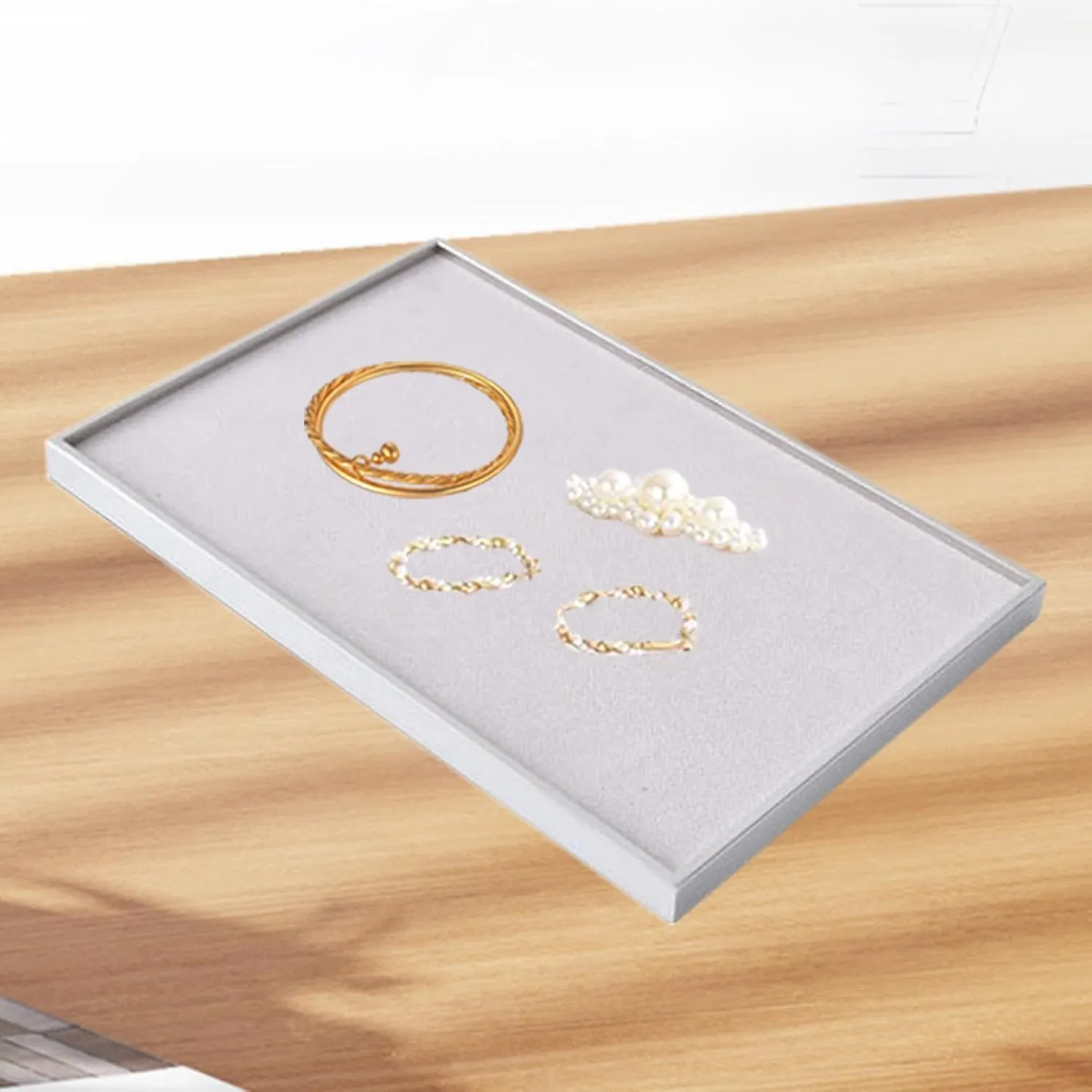 Tray Necklace Bracelet Rings Showcase for Bracelet Watches Store, translucent amid blaze Gray Velvet Jewelry Tray Jewelry Holder Elegant Trinket Storage 