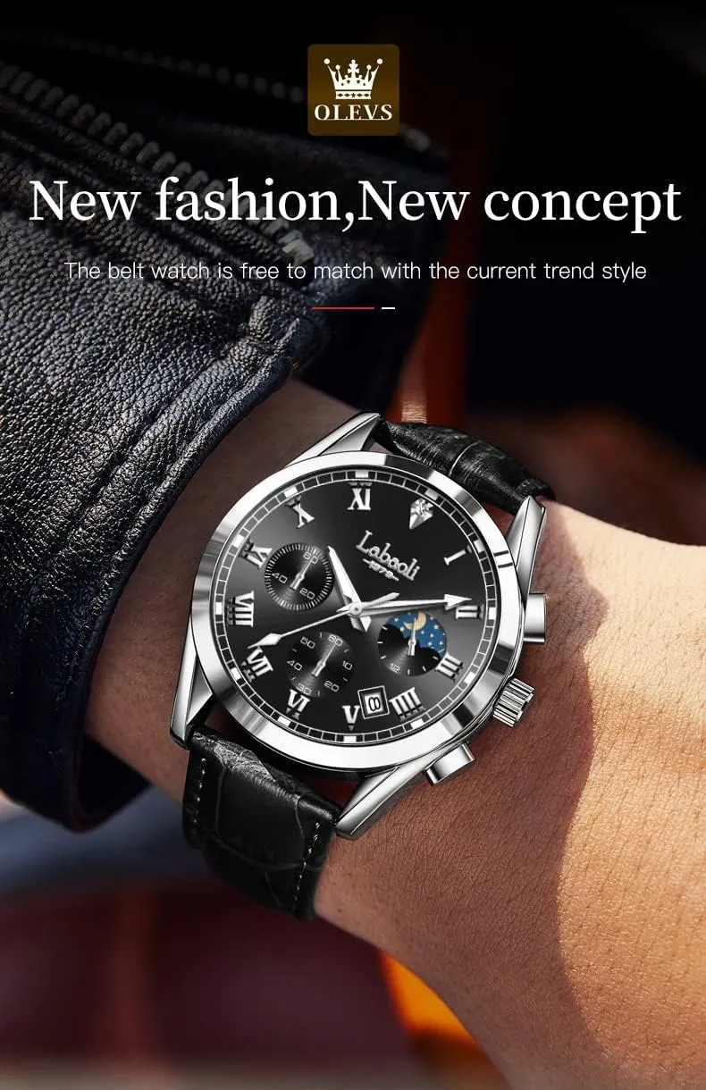 twenty masterpiece linen dwell Waterproof, Night Light, Calendar, Chronograph Watch for Stylish Men Quartz Casual Men's Watches,Genuine Leather Strap Mens Watches, 
