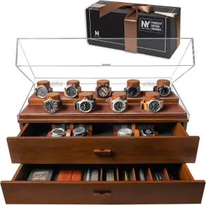 Two Drawers ?C Birthday Gift for Crazy Collectors ?C Luxury Built to Last Holme & Hadfield Premium 17-Slot Wooden Watch Display Case ?C Extra Large Handcrafted Men??s Watch angstrom Box with 