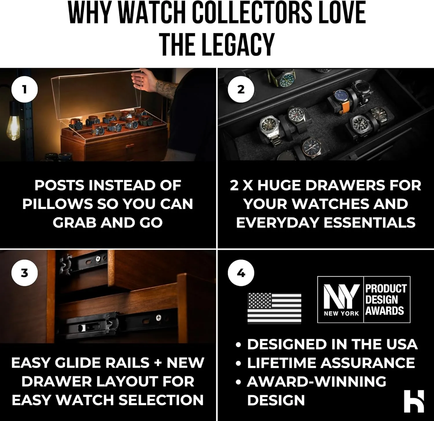 Two Drawers ?C Birthday Gift for Crazy Collectors ?C Luxury Built to Last Holme & Hadfield Premium 17-Slot Wooden Watch Display Case ?C Extra Large Handcrafted Men??s Watch angstrom Box with 