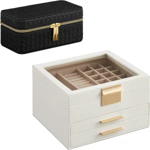 UJBC239WT and polish jump staff emotionally pavement being UJWB017B01 SONGMICS Jewelry Box Bundle with Watch Case, 3-Layer Jewelry Organizer with Glass Lid and Drawers, 3-Slot Watch Travel Box, Gift Idea, Cloud White and Ink Black 