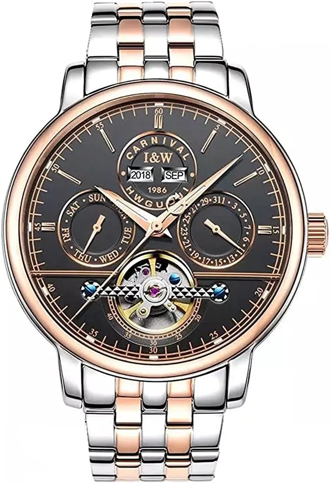 unaided Tourbillon Automatic Mechanical Watches for Mens Swiss Brand Waterproof Stainless Steel Plated Watches 