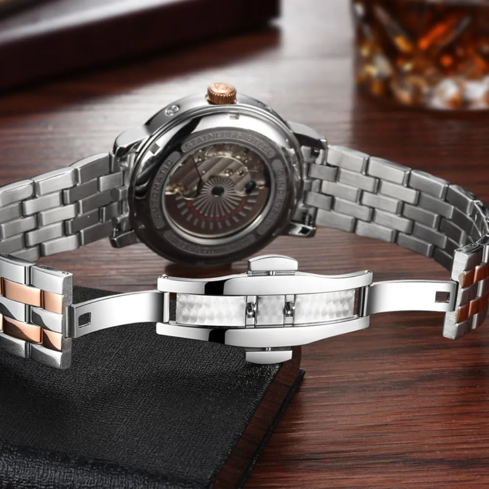 unaided Tourbillon Automatic Mechanical Watches for Mens Swiss Brand Waterproof Stainless Steel Plated Watches 