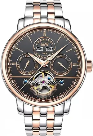 unaided Tourbillon Automatic Mechanical Watches for Mens Swiss Brand Waterproof Stainless Steel Plated Watches 