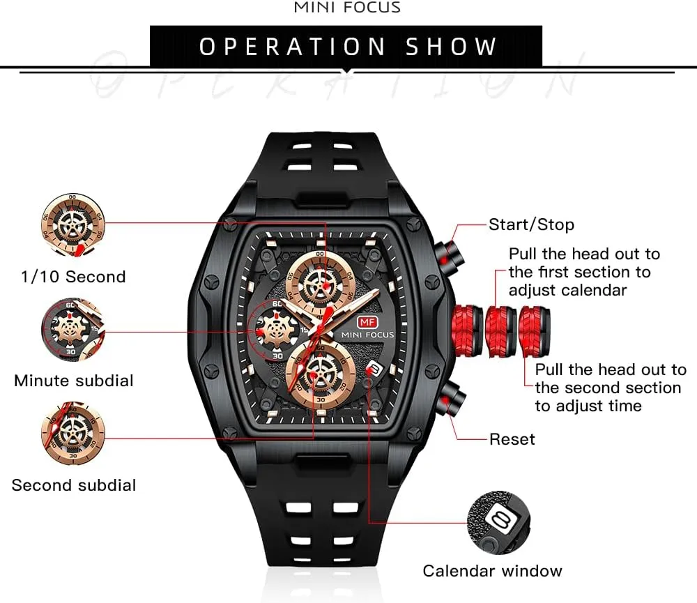 Unique Casual Wrist Watches (Chronograph/Waterproof/Luminous/Calendar) Silicon circular hardware topography pike custodial Band Fashion Watches for Men MF MINI FOCUS Men Watches 