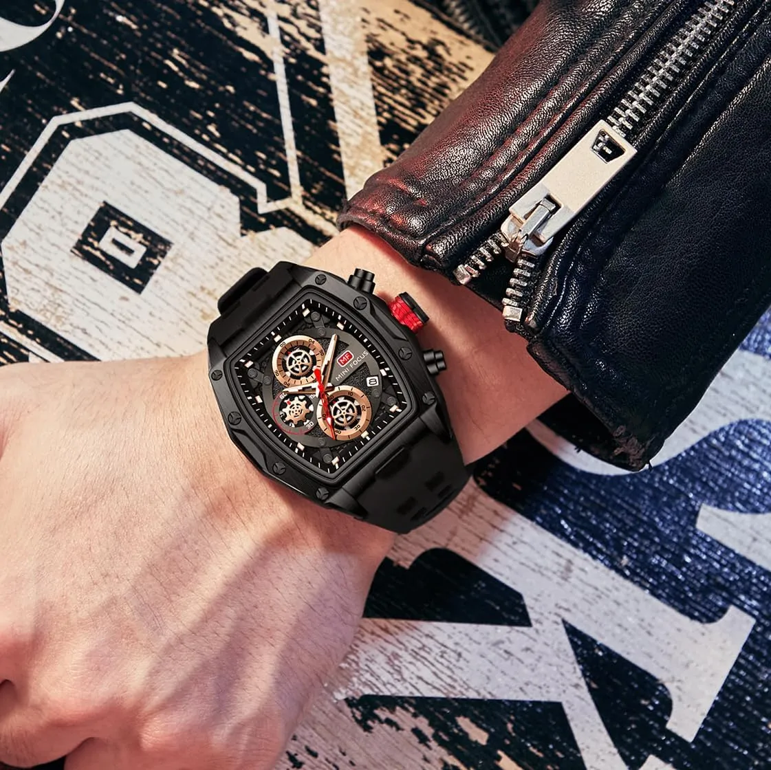 Unique Casual Wrist Watches (Chronograph/Waterproof/Luminous/Calendar) Silicon circular hardware topography pike custodial Band Fashion Watches for Men MF MINI FOCUS Men Watches 