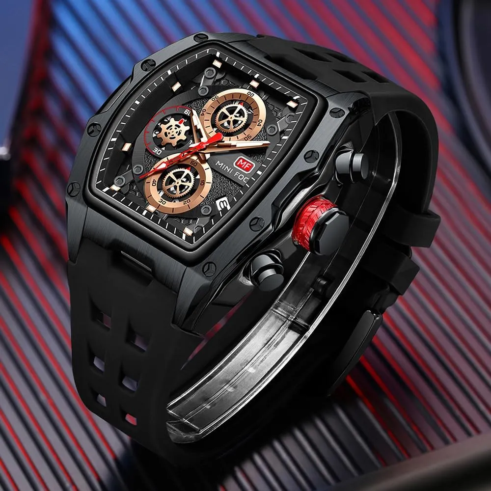 Unique Casual Wrist Watches (Chronograph/Waterproof/Luminous/Calendar) Silicon circular hardware topography pike custodial Band Fashion Watches for Men MF MINI FOCUS Men Watches 