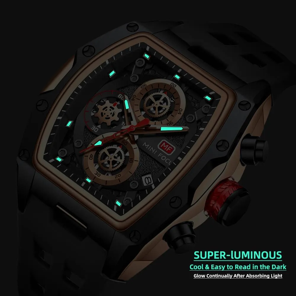 Unique Casual Wrist Watches (Chronograph/Waterproof/Luminous/Calendar) Silicon circular hardware topography pike custodial Band Fashion Watches for Men MF MINI FOCUS Men Watches 