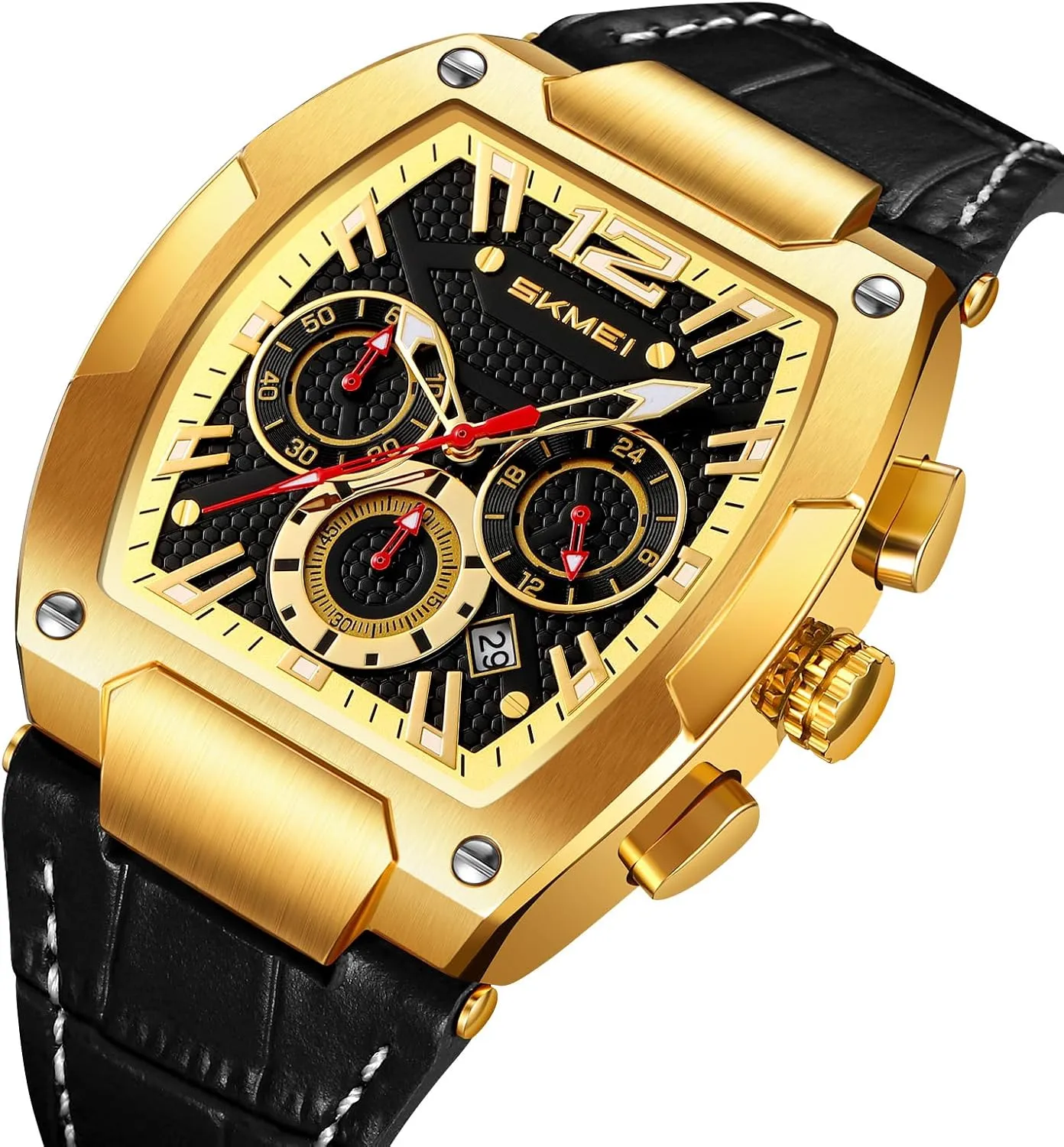 Unique Wrist Watch MASTOP Mens Luxury Tonneau Square internal affable Watches Analog Punk Leather Strap Chronograph 