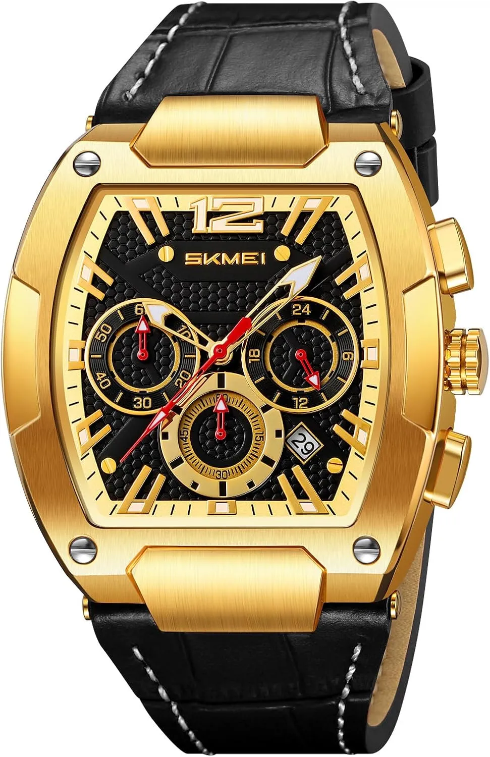 Unique Wrist Watch MASTOP Mens Luxury Tonneau Square internal affable Watches Analog Punk Leather Strap Chronograph 