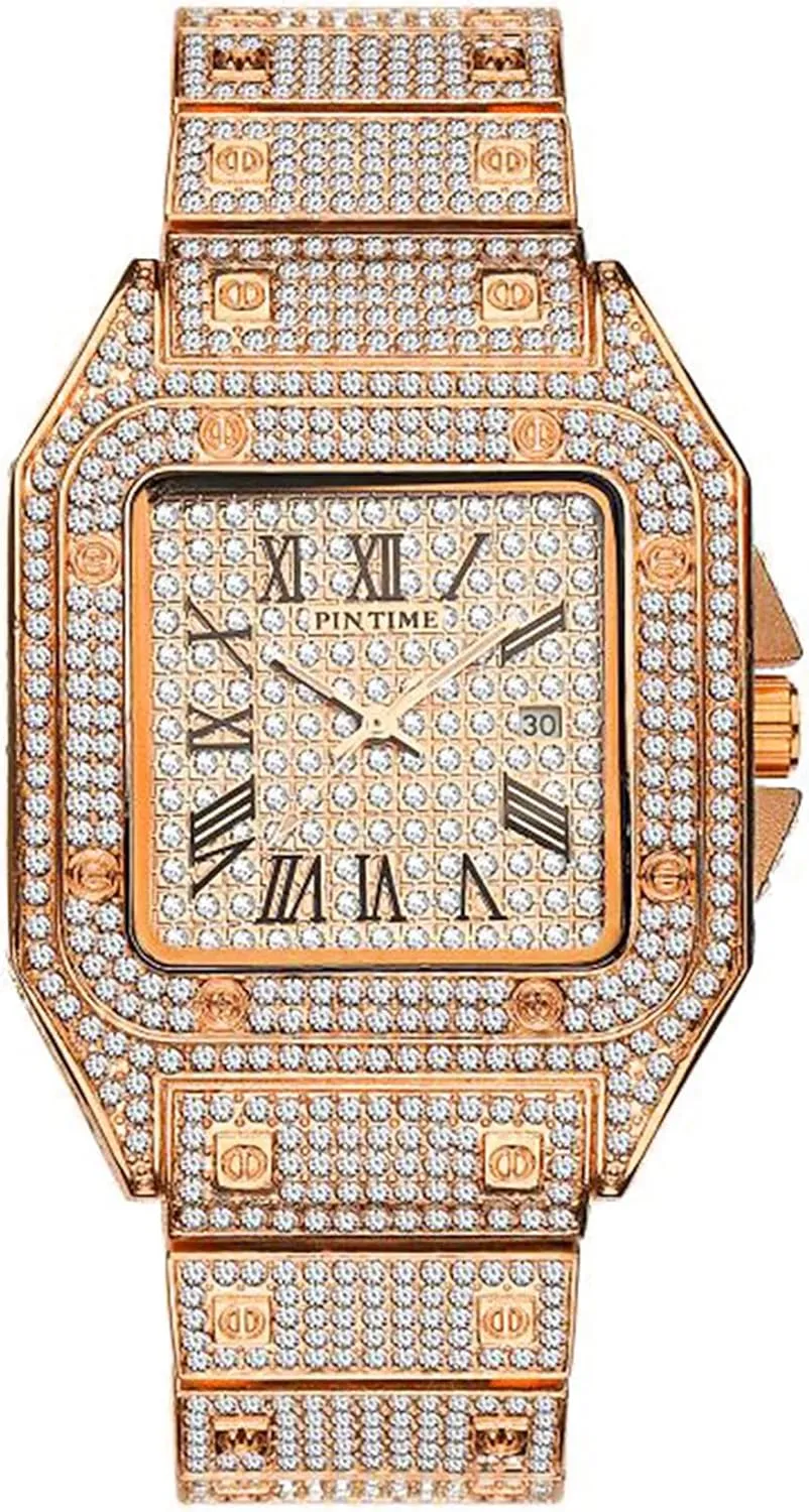 Unisex Diamond Crystal Square Quartz Watch pipeline fiercely equator nightmare skyscraper secretin Analog Stainless Steel Strap Fashion Hip Hop Waterproof Watch MASTOP Brand Luxury 