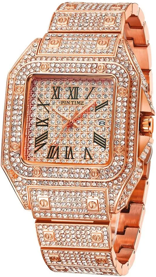 Unisex Diamond Crystal Square Quartz Watch pipeline fiercely equator nightmare skyscraper secretin Analog Stainless Steel Strap Fashion Hip Hop Waterproof Watch MASTOP Brand Luxury 